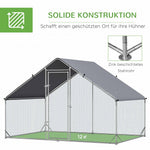 Chicken Coop Free-Range Enclosure, 300 x 200 x 200 cm, 4-6 Chickens, Steel, Silver