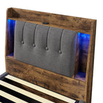 Upholstered Bed 90x200cm Flip-Top Storage LED USB/Type-C App Control - Linen Grey