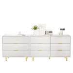 Modular Drawer Unit with 9 Drawers and Modern Sideboard Set, White and Gold