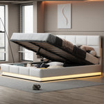 Upholstered Bed 180x200cm Hydraulic Storage LED Faux Leather - White