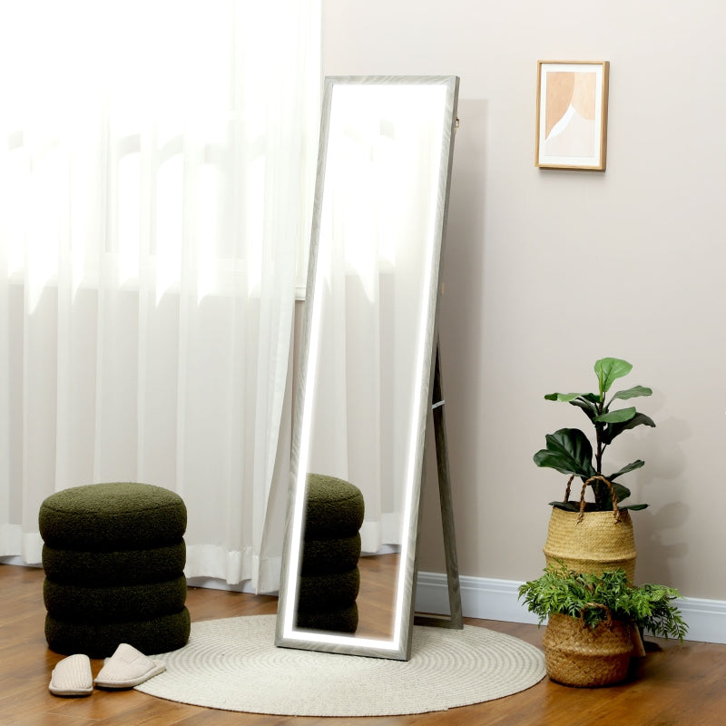 Full-Length Mirror, LED Light, 3 Light Colors, Gray