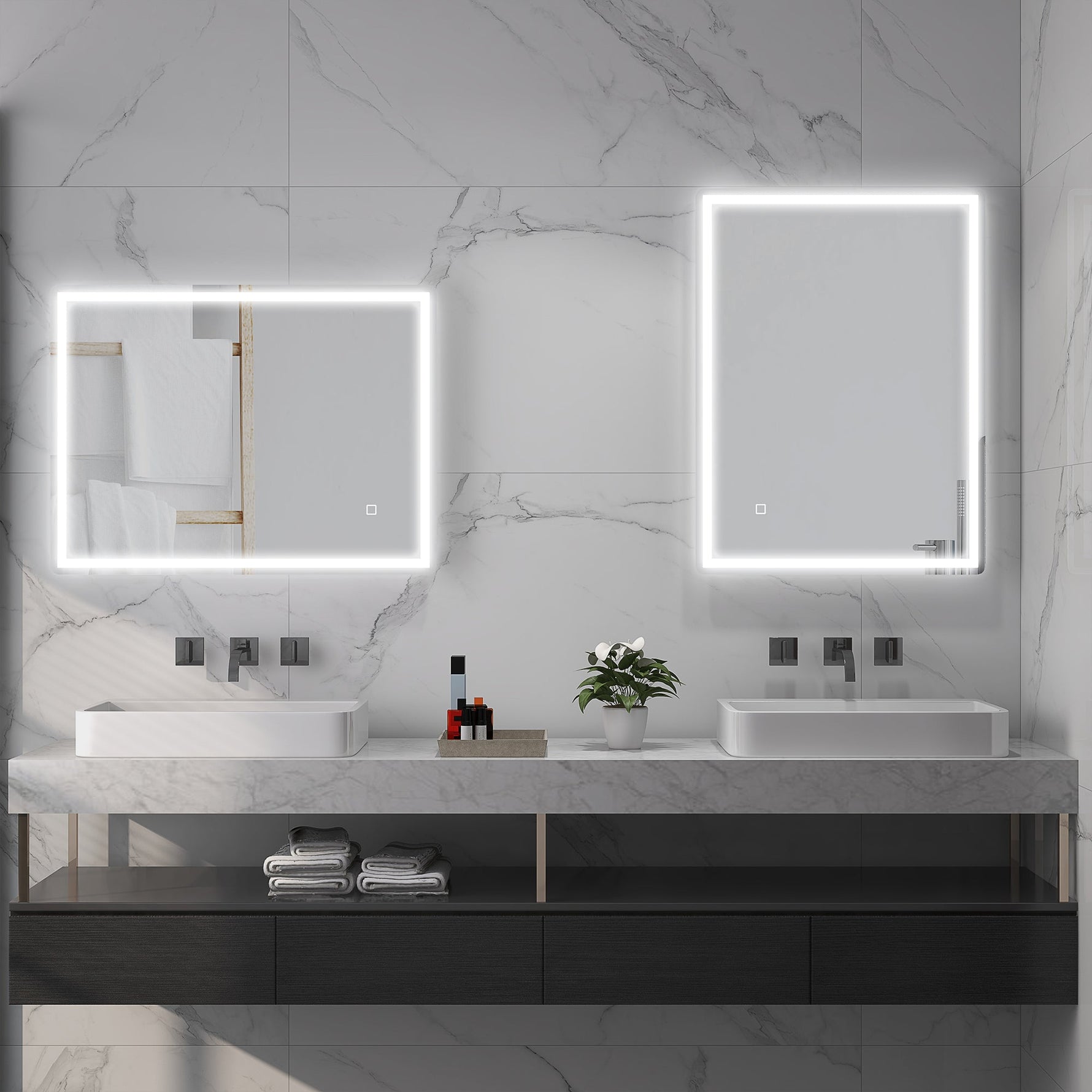 Dimmable Bathroom Mirror 80x60cm Memory Anti-Fog Surface, Glass