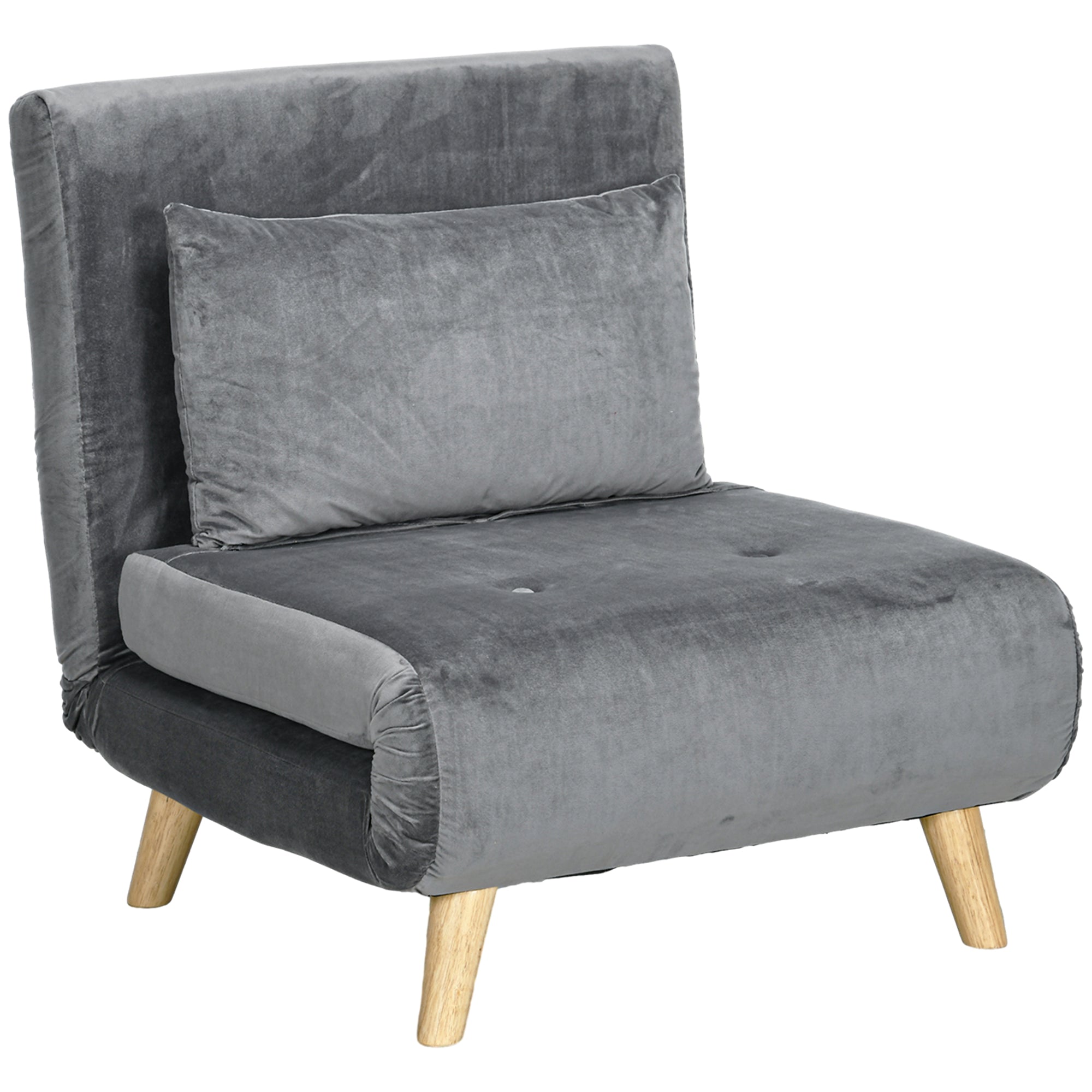 Sleeper Chair Folding Bed Adjustable Backrest - Velvet Grey