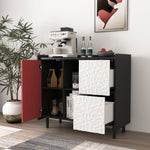 Sideboard Buffet Cabinet with 2 Drawers & Open Storage - Black/Red