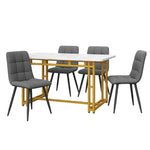 120x70cm Dining Table Set 4 Chairs Modern Kitchen Dark Grey Linen Golden Iron