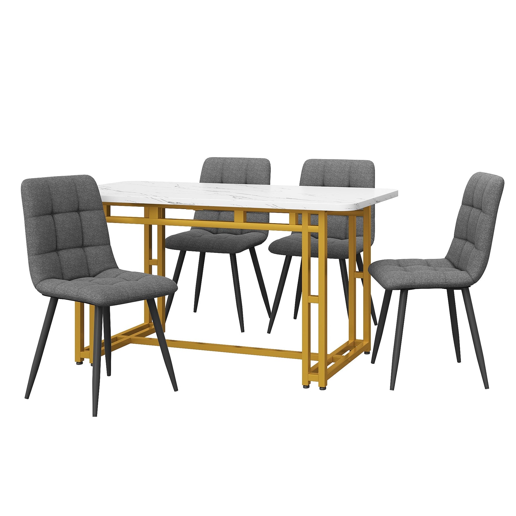 120x70cm Dining Table Set 4 Chairs Modern Kitchen Dark Grey Linen Golden Iron