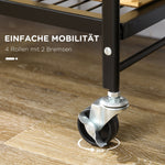 Folding Kitchen Cart, 3 Levels & Handle, Steel, Brown+Black