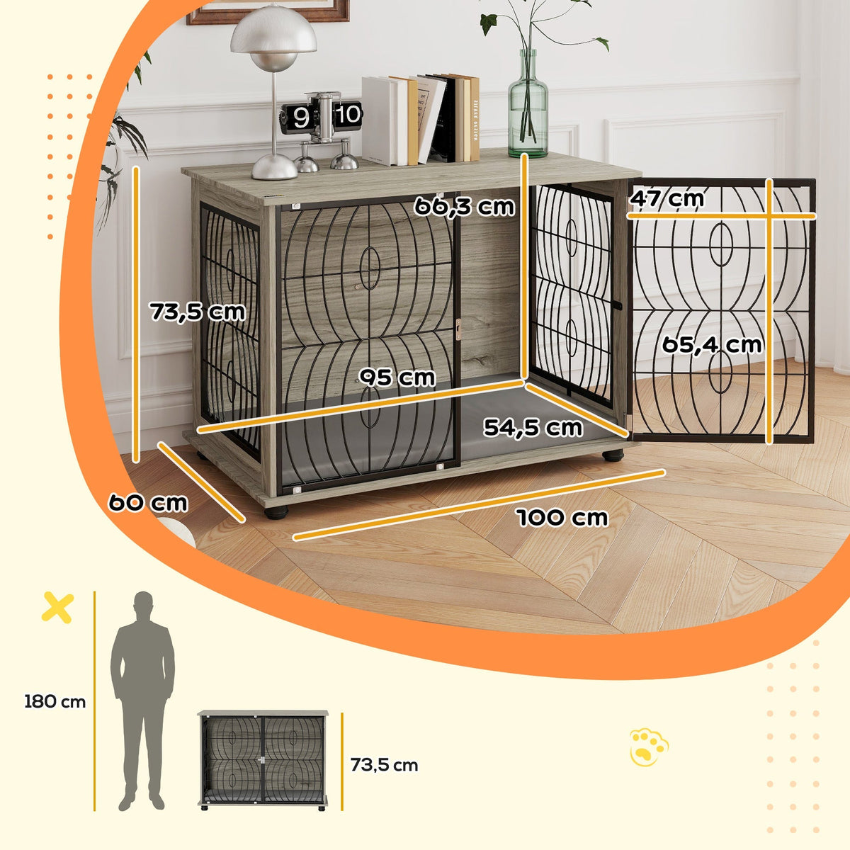 Dog Cage, Kennel, Indoor Pet Crate with Cushion, Large, Gray