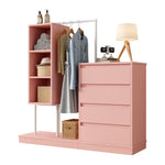 Drawer Cabinet Wardrobe Set, Sideboard Clothes Rail W140/W40/H135, Pink
