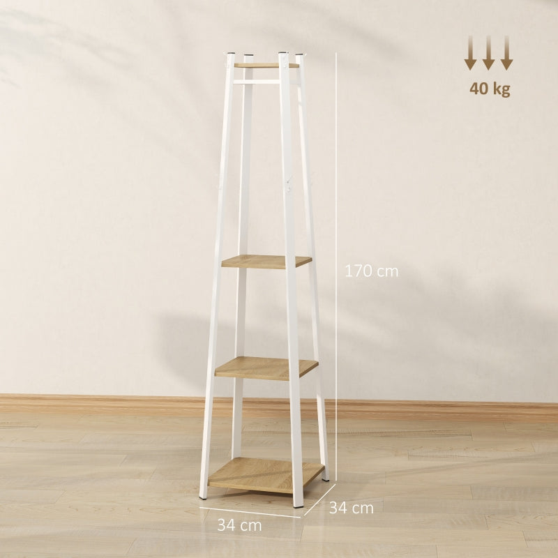 Coat Rack, 8 Hooks, 4 Tiers, Steel, White