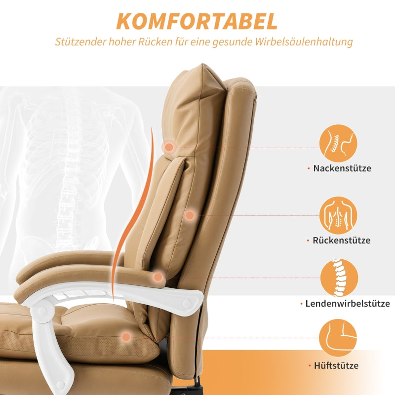 Office Chair, Ergonomic Desk with Lumbar Support, Foldable Armrest, Footrest, Light Brown