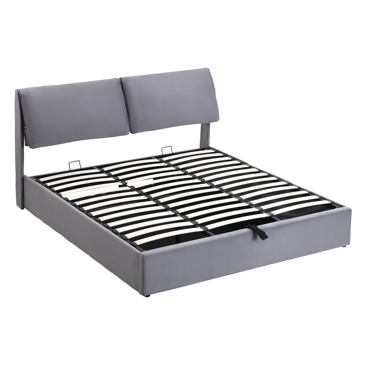 Upholstered Bed 180x200 with Hydraulic Storage, Grey Velvet