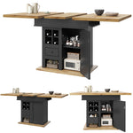 Extendable Telescopic Dining Table with Wine Rack and Drawers, MDF and Metal