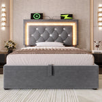 Upholstered Single Bed 90x200cm Hydraulic Storage LED USB Velvet Grey
