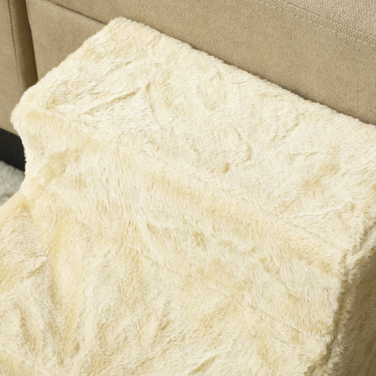 Dog Stairs, 3-Step 35 cm, Plush Look, Beige