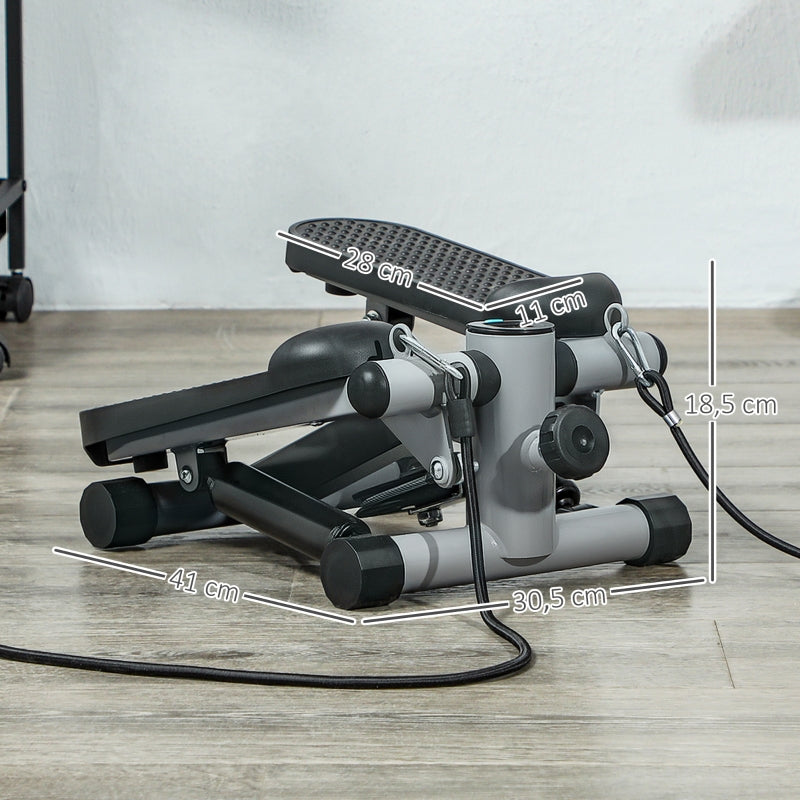 Mini Stepper 2-in-1 with Power Ropes, Up-Down Swing, LCD Display, Gray