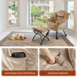 Recliner Armchair with Footstool & Side Pocket - Khaki