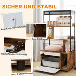 Cat Litter Cabinet, 2-in-1, 3-Tier Shelf, Scratching Post, Rustic Brown