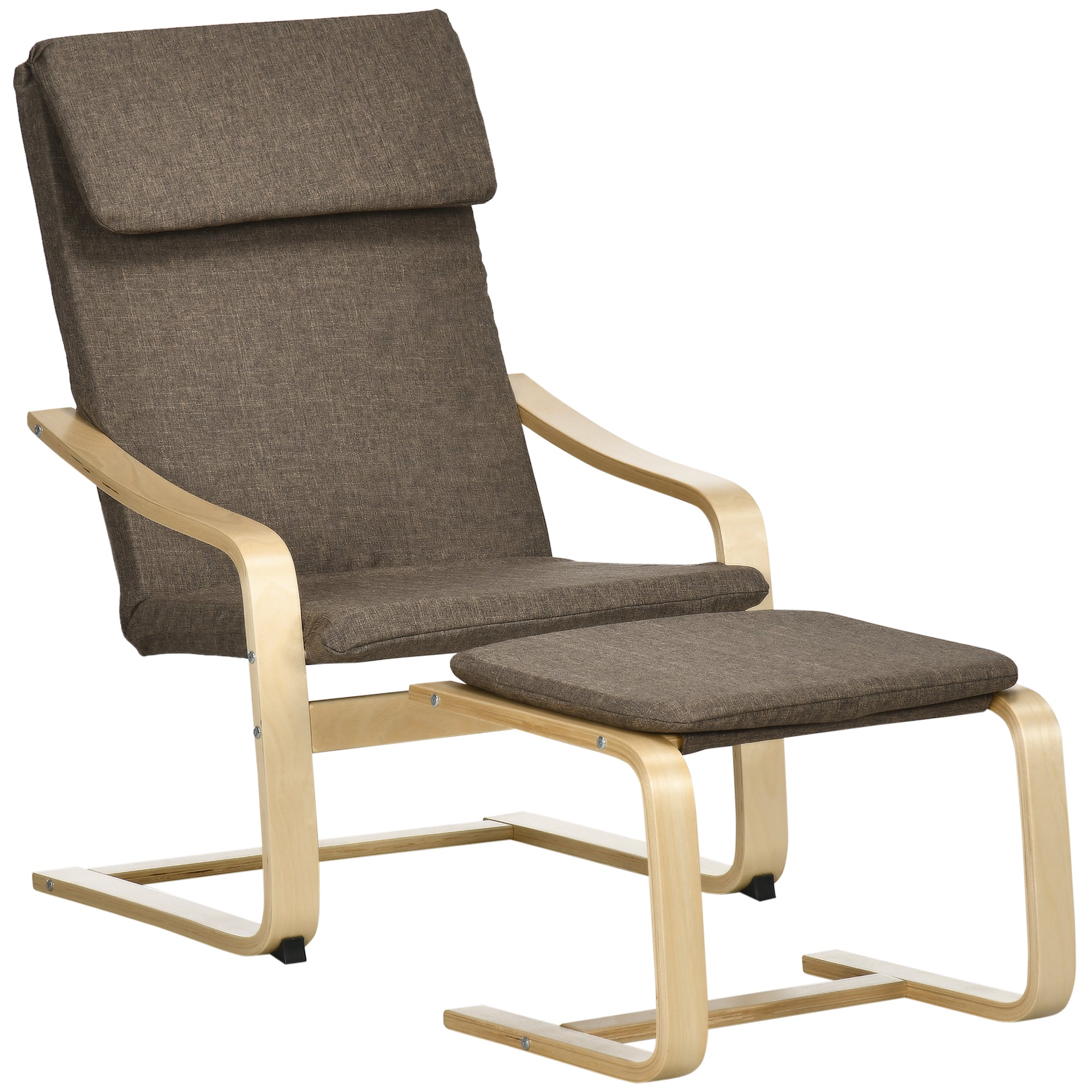Relaxing Armchair with Footstool, Wingback Dining Chair, Linen Brown