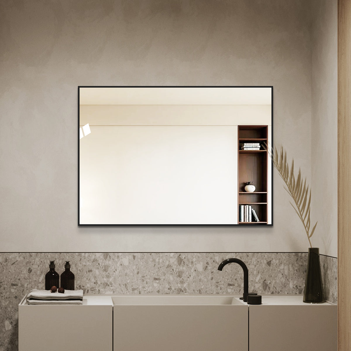 Bathroom Mirror 50x70 cm, Copper-Free HD Wall Mirror, Black Aluminum