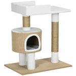 Cat Tree 79cm Small, with Cat Cave & Lying Area, Jute Brown/White