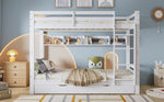 Bunk Bed Extendable with Shelves, Slats, Ladder, Pine/MDF/Plywood, White, 90x200cm