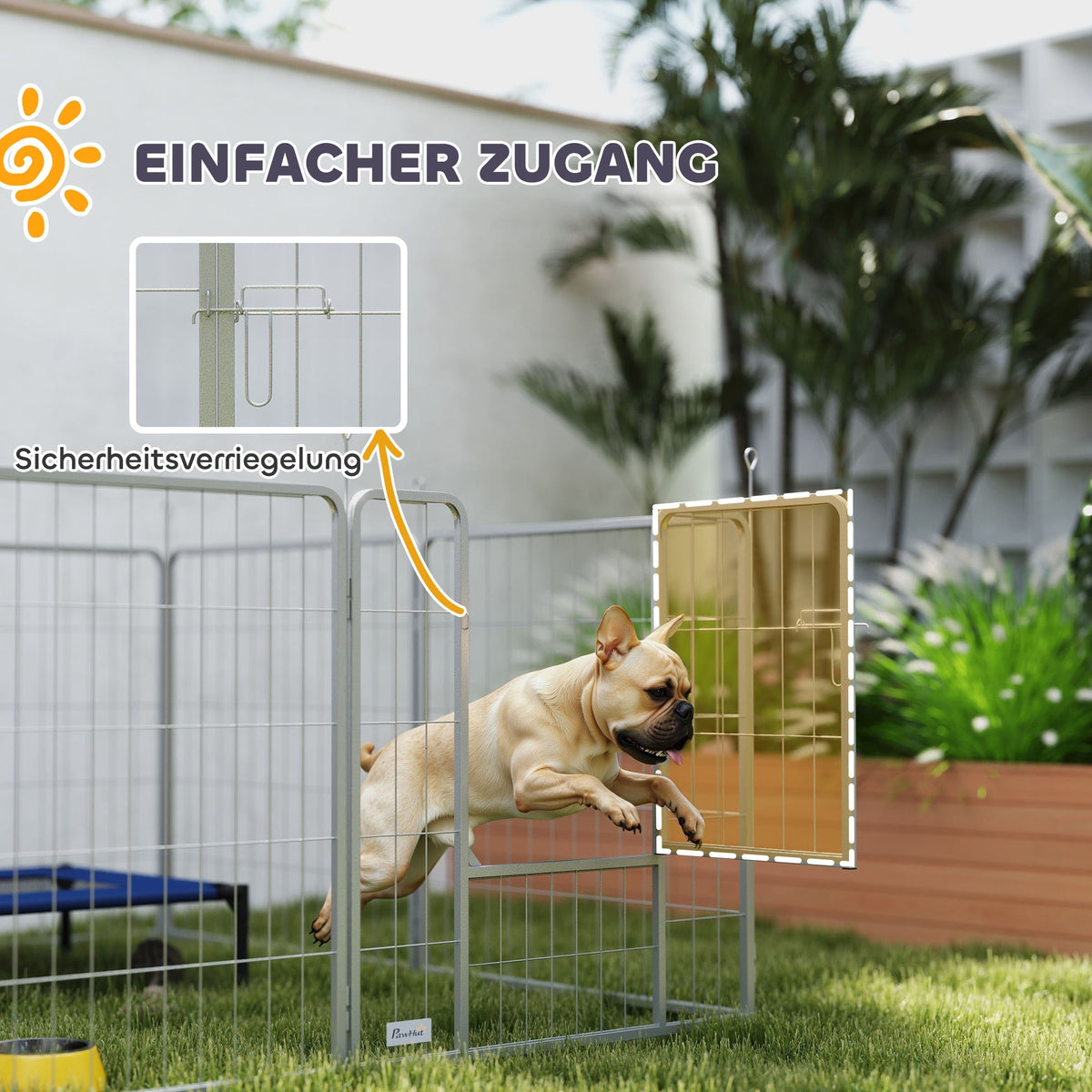 Puppy Playpen, 8-Piece 80cm High Outdoor Playpen with Door, Steel Silver