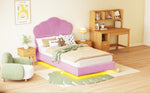 Upholstered Bed 90x200cm, Cloud Headboard & LED, Pink Velvet