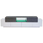 LED TV Cabinet, Entertainment Center with Glass Shelves, White+Gray