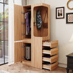 Wardrobe 70x40x170cm Drawers Single Door Open Storage - Wood Color