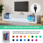 High-Gloss TV Cabinet, 181cm LED Lit, 80-inch Capacity with Glass Front and Two Folding Drawers
