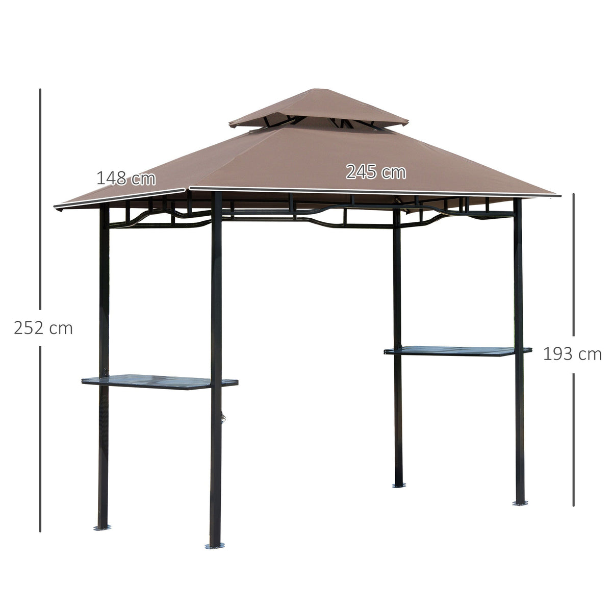 BBQ Gazebo, Garden Tent, Double Roof, Coffee Brown and Black