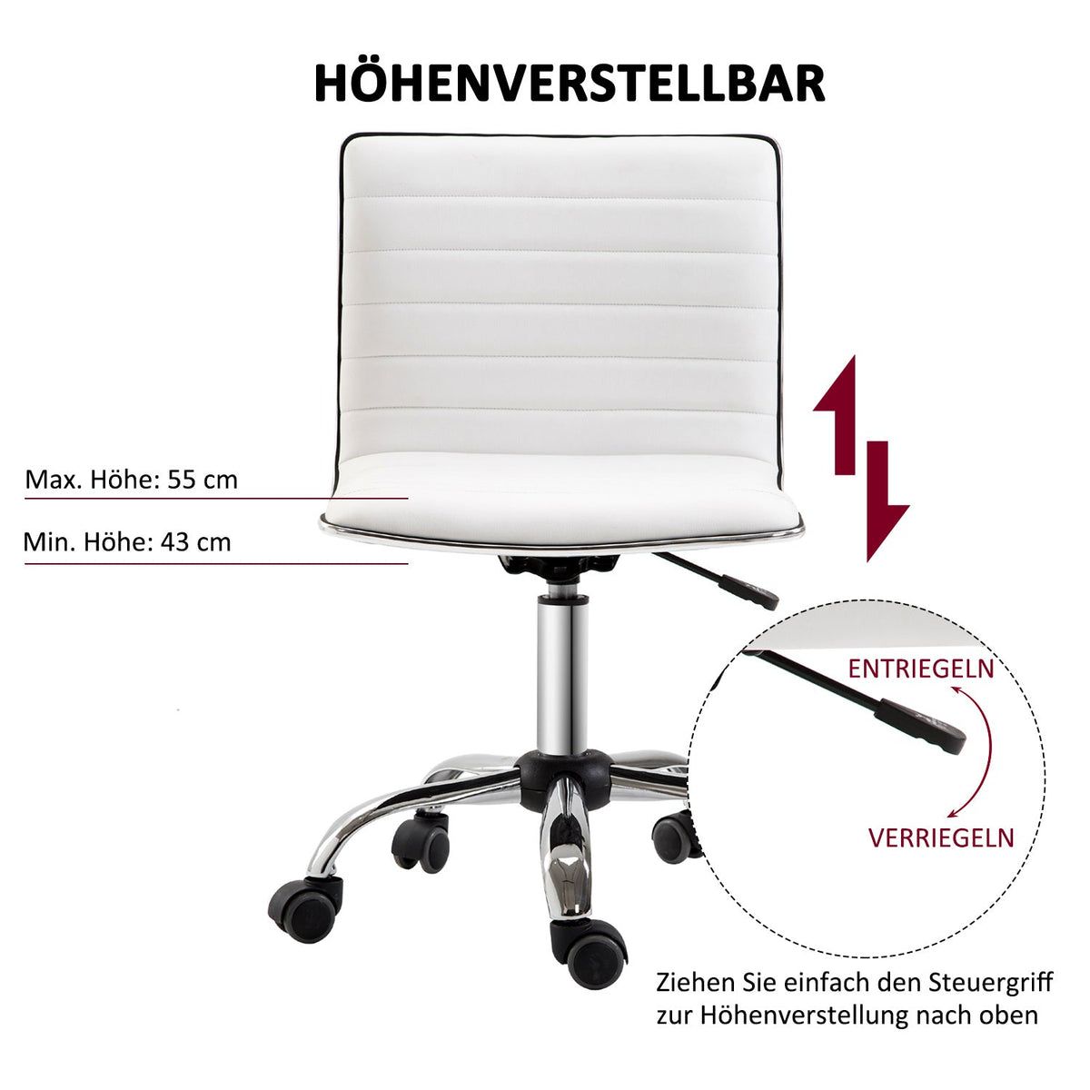 Office Chair, Adjustable Height, 120 kg, White Leather