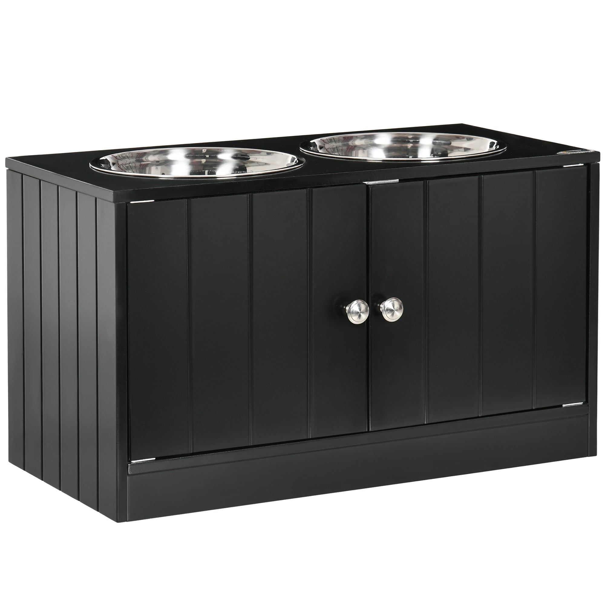 Dog Bowls, Elevated Feeding Station with 2 Stainless Steel Bowls, Black