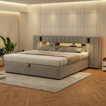 Upholstered Double Bed 180x200cm USB LED Storage - Velvet Grey