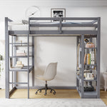 Loft Bed with Ladder, Table & Shelves, 140x200 cm, Solid Wood Grey