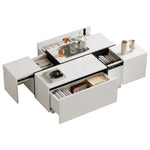 Coffee Table Square, 4 Drawers Sliding Top High-Gloss Finish, White