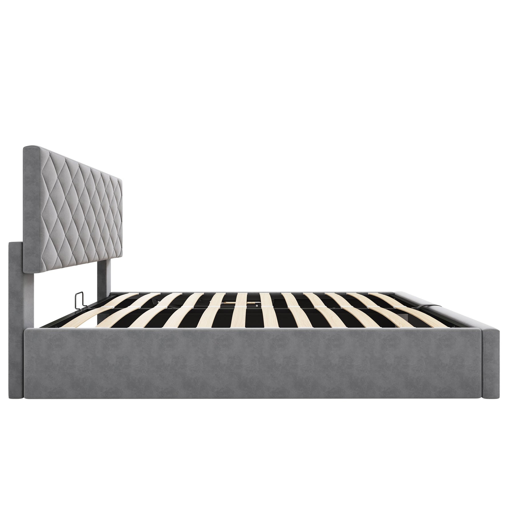 Upholstered Bed with Hydraulic Slatted Frame and Storage, 140x200cm, Grey