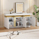 Sideboard Display, 3-Door Dining Room Cabinet with Adjustable Dividers, Modern White