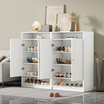 Modern Shoe Cabinet with Adjustable Shelves, Golden Handles, White