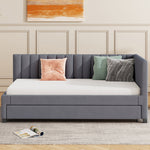 Upholstered Bed 90x200, Pull-Out Multifunctional Sofa Bed with Slatted Frame, Velvet Fabric Gray