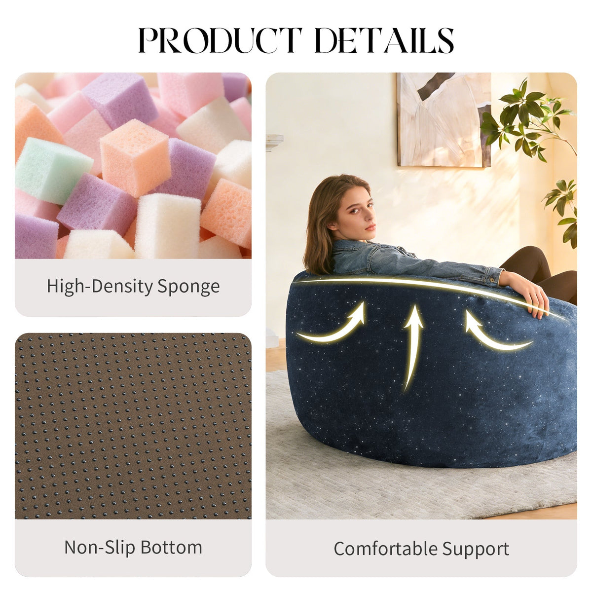 Curved High-Back Bean Bag Chair with Full-Body Contour Support
