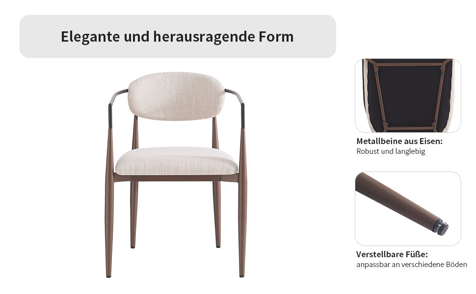 Dining Chair Set of 4 Modern Ergonomic Adjustable Legs - Linen Fabric