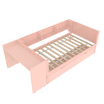 Wooden Single Bed 90x200 with Desk, Drawers & Shelves, Pink