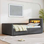 Upholstered Children's Bed 90x200cm LED Night Light USB Hydraulic Storage Velvet Dark Grey