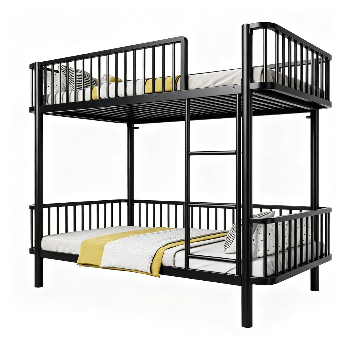 Metal Bunk Bed 90x200 Space-Saving Safety Railing, Black