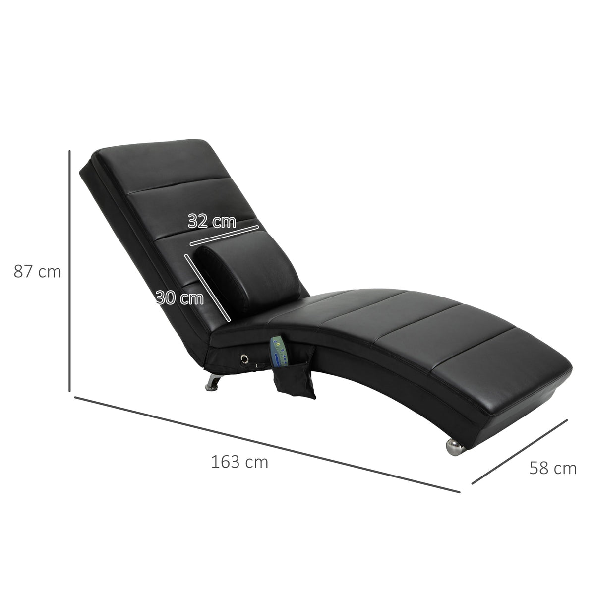 Leather Recliner with Massage Function, 8 Massage Points, Remote Control, High Backrest, Black