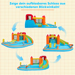 Multifunctional Outdoor Bouncy Castle with Blower, Water Slide, Trampoline, Basketball Hoop, Water Gun, 2 Pool Areas, 1 Large and 1 Small Slide