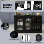 Bar Table, Extendable 360° Rotating with Storage & Glass Cabinet, Black