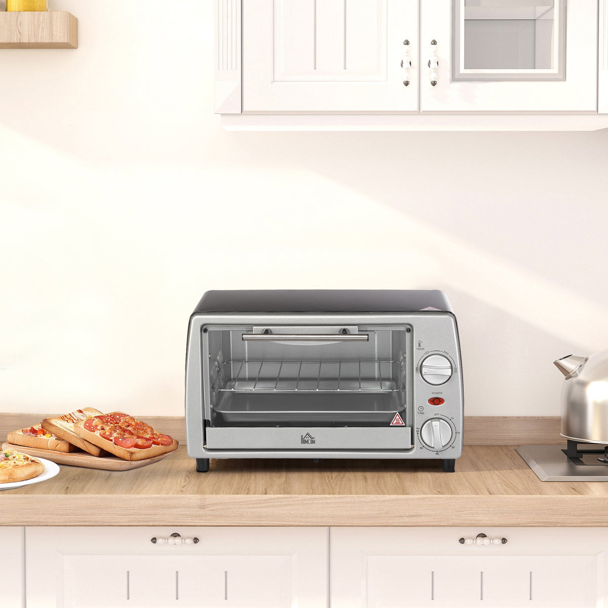 Electric Oven 10L Adjustable Temperature and Timer, 750W, Silver Black